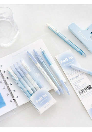 RosyPosy Fall in Gel Pen/ Set of 5 Aesthetic black ink gel pen set, Retractable gel pen set, ST nib gel pen