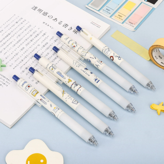 JiWuShe S1 Set of 6 Stationery doodle theme Aesthetic gel pen set, Retractable gel pen set, ST nib gel pen