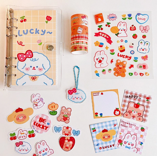 123 Pieces A6 6 ring transparent cover notebook w/ stationery set