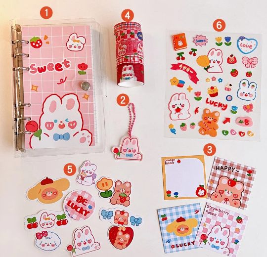 123 Pieces A6 6 ring transparent cover notebook w/ stationery set
