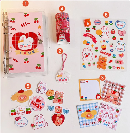 123 Pieces A6 6 ring transparent cover notebook w/ stationery set
