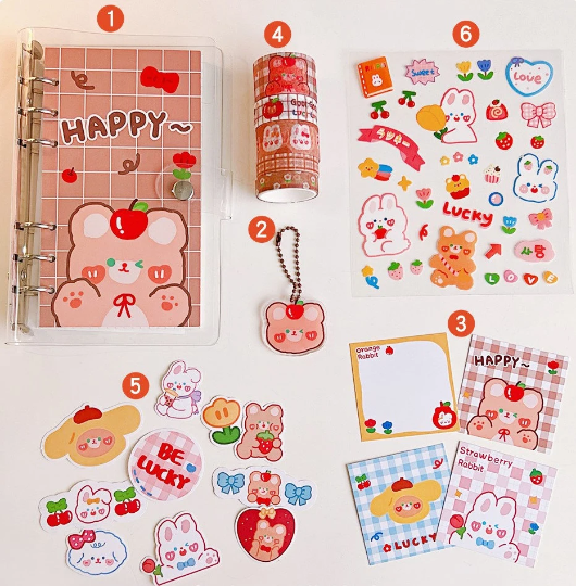 123 Pieces A6 6 ring transparent cover notebook w/ stationery set