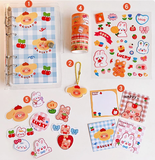 123 Pieces A6 6 ring transparent cover notebook w/ stationery set