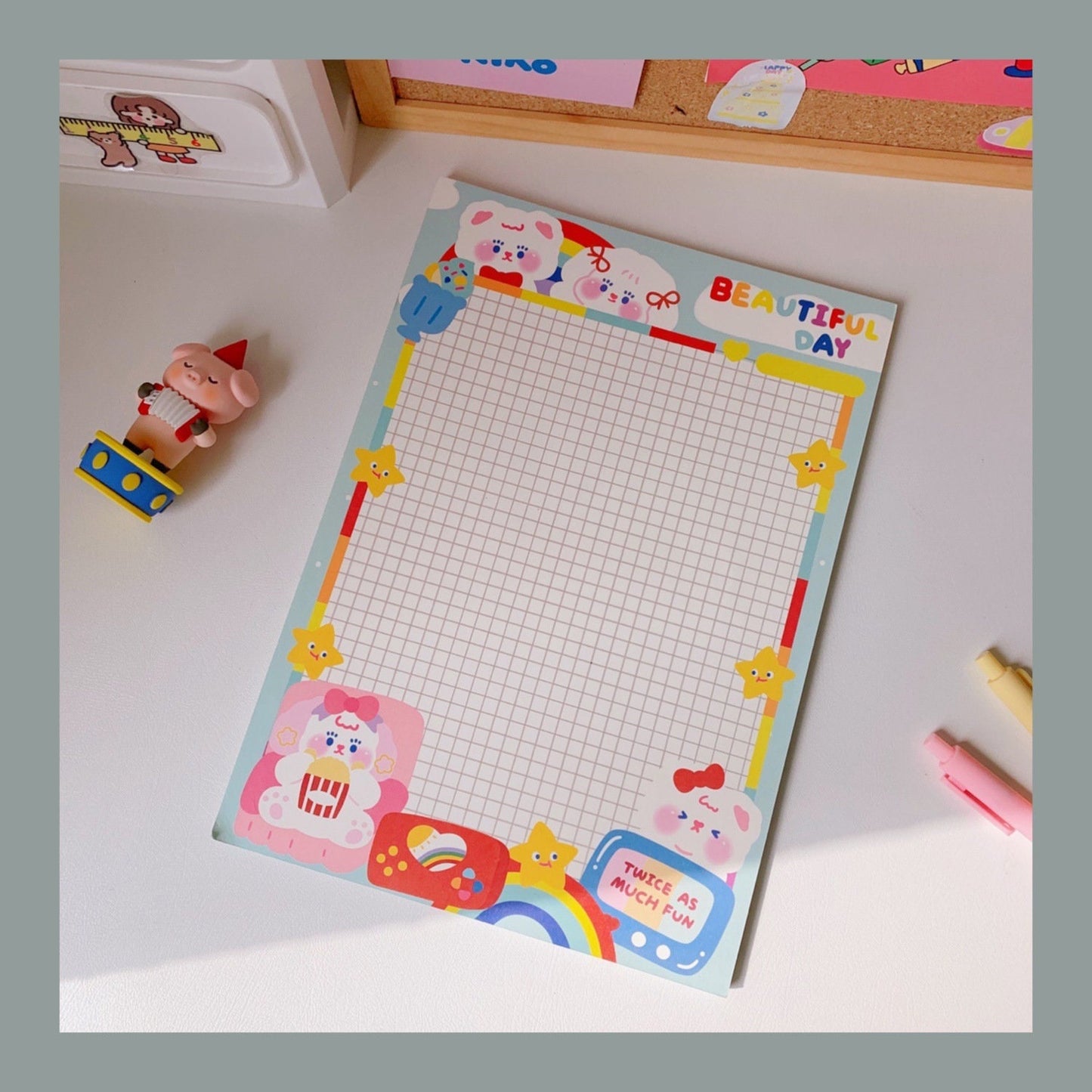 Korean Style Cute Cream Bear B5 Gird Notepad 30 Pages
