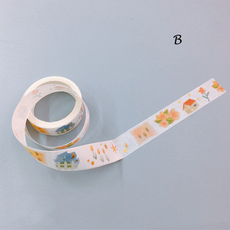 Good Night Autumn Theme Illustration Moon/ Tulip Washi Tape