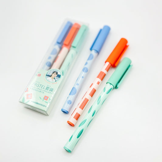 Kaco Jumbo Set of 3 Geometric Pattern Print gel pens (Light Theme)
