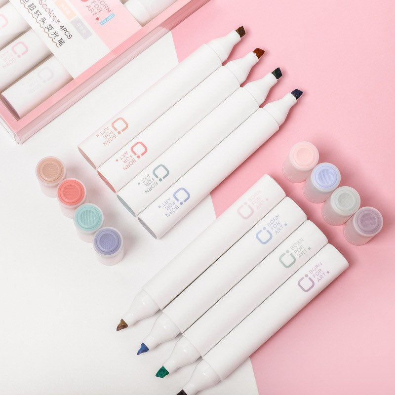 Jiwushe Set of 4 Soft Tip Pastel Morandi Highlighters