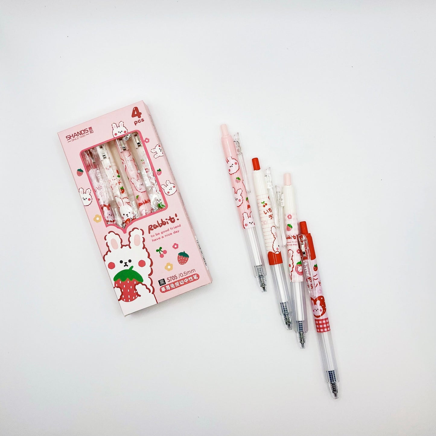 Set of 4 Cute Strawberry Bunny Gel Pen