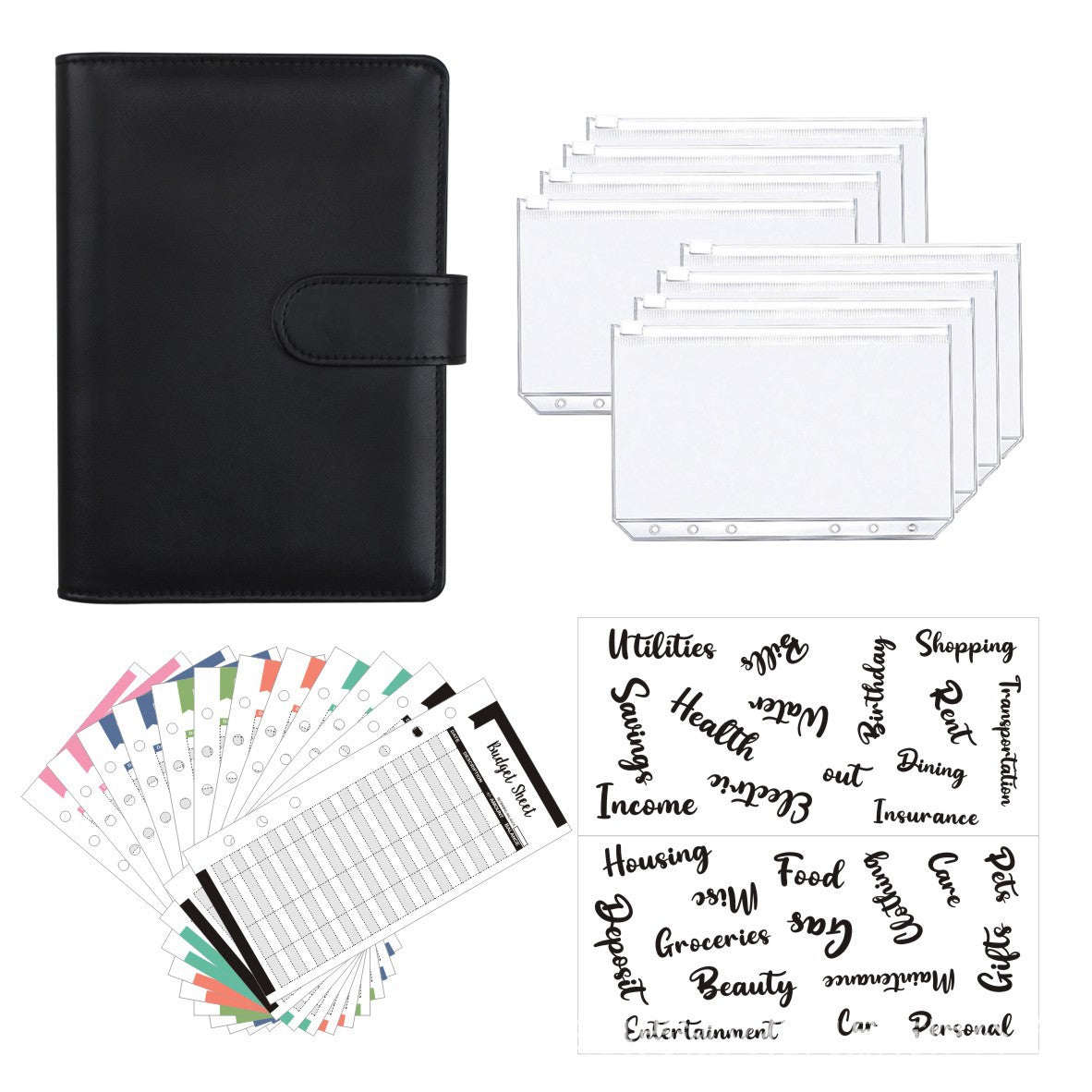 Customized A6 6 Rings Cash envelope/ Budget Planner with 8 envelopes 2 sheets category stickers