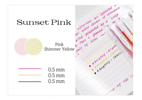 RosyPosy Color Note Gel Pen and highlighter set / Set of 5 Aesthetic colored ink gel pen set, Retractable gel pen set, ST nib gel pen