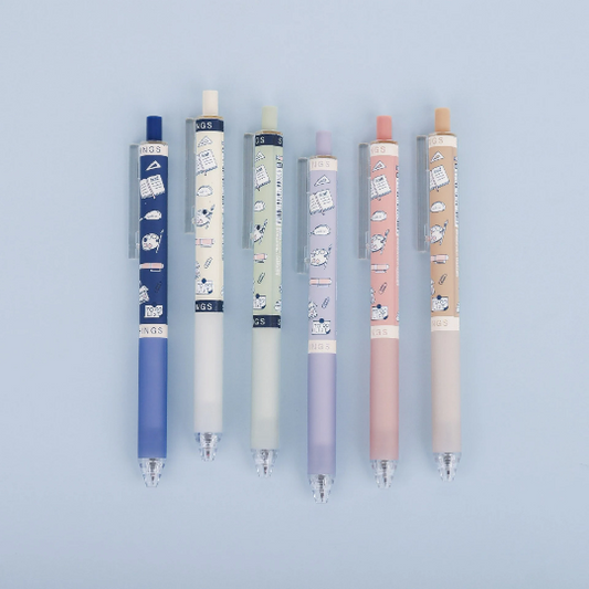 JiWuShe S2 Set of 6 Stationery doodle theme Aesthetic gel pen set, Retractable gel pen set, ST nib gel pen