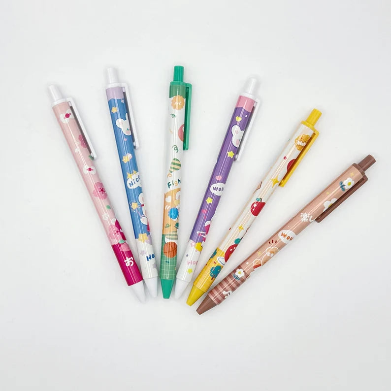 Toffee Bunny & Cheese Set of 6 Bear Cute Bunny Bear Gel Pen/ Fine Tip Gel Pen 0.5 mm Black Ink