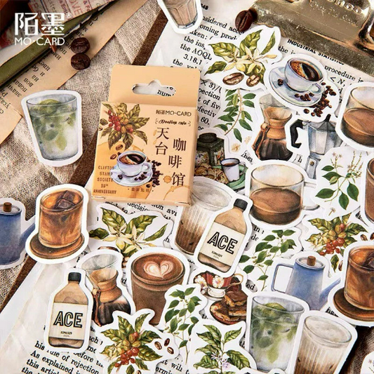 [Free Shipping] MOMO Pack of 46 Rooftop Coffee Decorative Stationery Stickers Journaling Scrapbooking Sticker