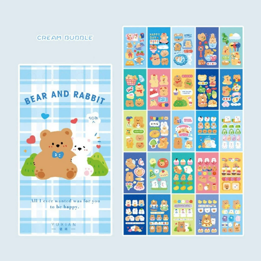 YuXian 50 Sheets Cute Kawaii sticker book, cute bunny, bear stickers