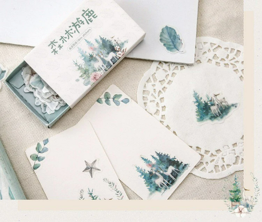 [Free Shipping] Set of 40 Forest theme ephemera journaling stickers, dessert and cat sticker set