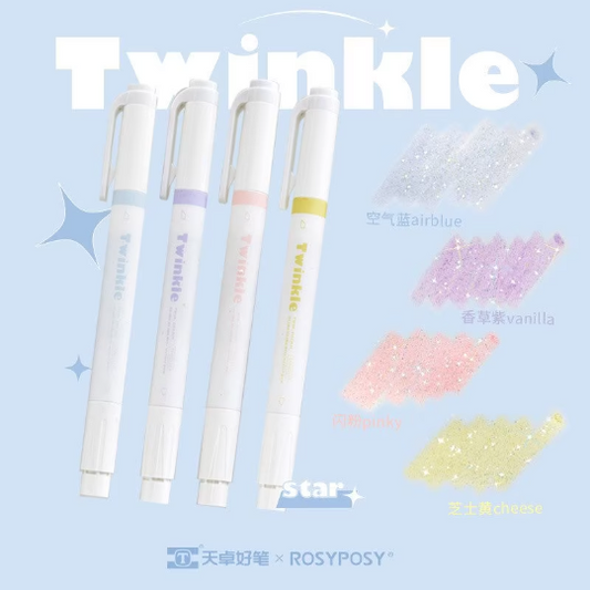 RosyPosy set of 4 Twinkle Glittering double head Highlighters