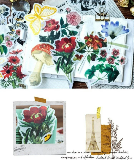 [Free Shipping] 60/360 pcs Vintage Large Flower Floral Botanical Washi  Stickers Flowers/Butterflies/Antique/Plants/Birds