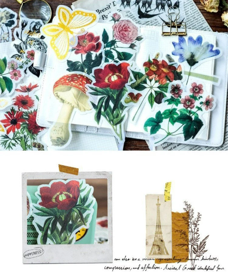 [Free Shipping]60 pcs Vintage Large Flower Floral Botanical Washi Stickers Flowers/Plants