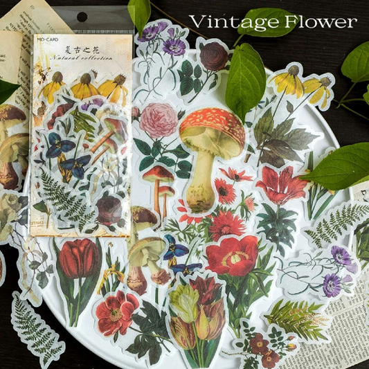 [Free Shipping]60 pcs Vintage Large Flower Floral Botanical Washi Stickers Flowers/Plants