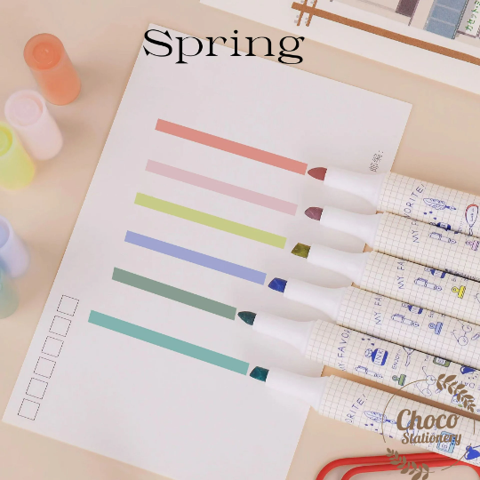 JiWuShe Set of 6 Spring/ Sakura Stationery Doodle Theme highlighters / –  ChocoStationery