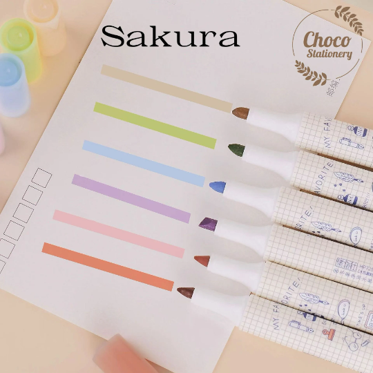 JiWuShe Set of 6 Spring/ Sakura Stationery Doodle Theme highlighters / –  ChocoStationery