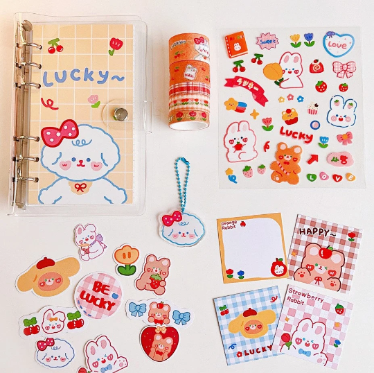 123 Pieces A6 6 ring transparent cover notebook w/ stationery set