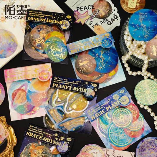 [Free Shipping]30PS Aesthetic foiled space/ planet Stickers Ephemera Bullet/Junk Journaling sticker