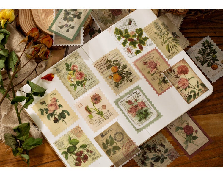 [Free shipping ]60/180 pcs Retro style stickers journaling stickers plant/forest/20s poster 30 patterns *2 pieces