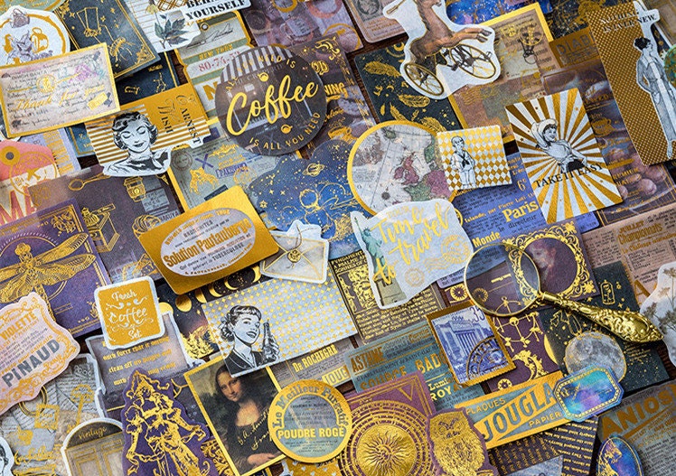 Free Shipping] 60 PS Aesthetic Fancy Journaling Stickers W/ Golden Fo –  ChocoStationery