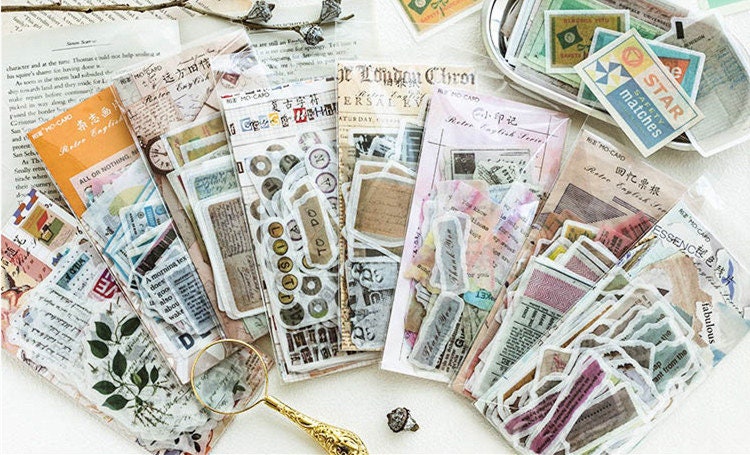 [Free Shipping] 60/75 PCS Retro Junk Journal Ephemera Washi Stickers