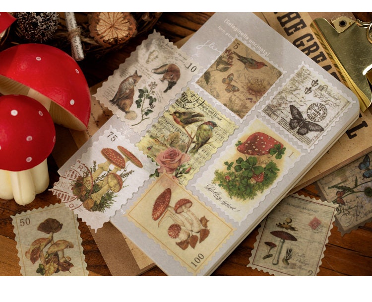 [Free shipping ]60/180 pcs Retro style stickers journaling stickers plant/forest/20s poster 30 patterns *2 pieces