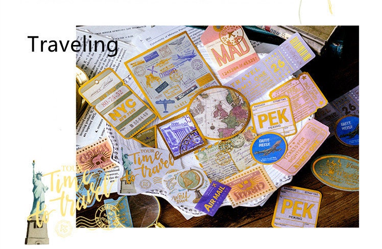 [Free Shipping] 60 PS Aesthetic Fancy Journaling Stickers W/ Golden Foil Details