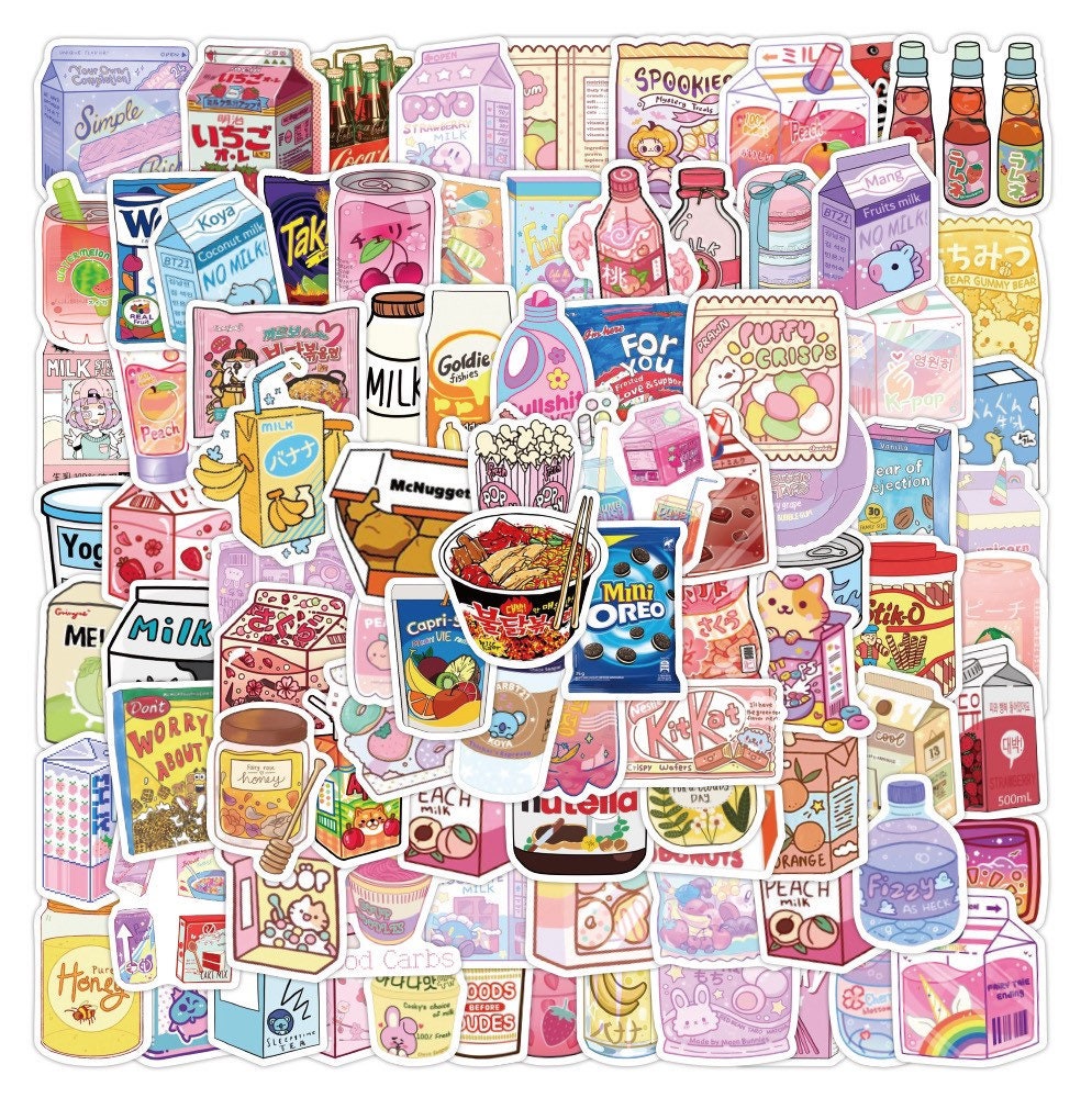 [Free Shipping] PVC Cute Asian Snacks  25/ 50 /100 PCS Reusable Waterproof