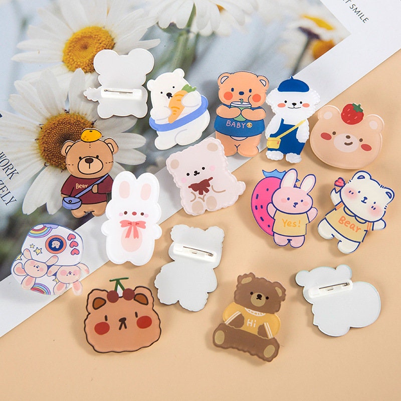 Cute Acrylic Pin Cream Bear Pin/ Foodie Girl Pin / Bubble Tea/ Fries/ Coke/ Starbucks 1 PC/ 3 PCS/ 6 PCS