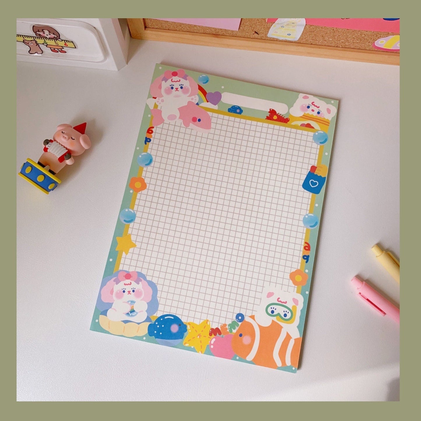 Korean Style Cute Cream Bear B5 Gird Notepad 30 Pages