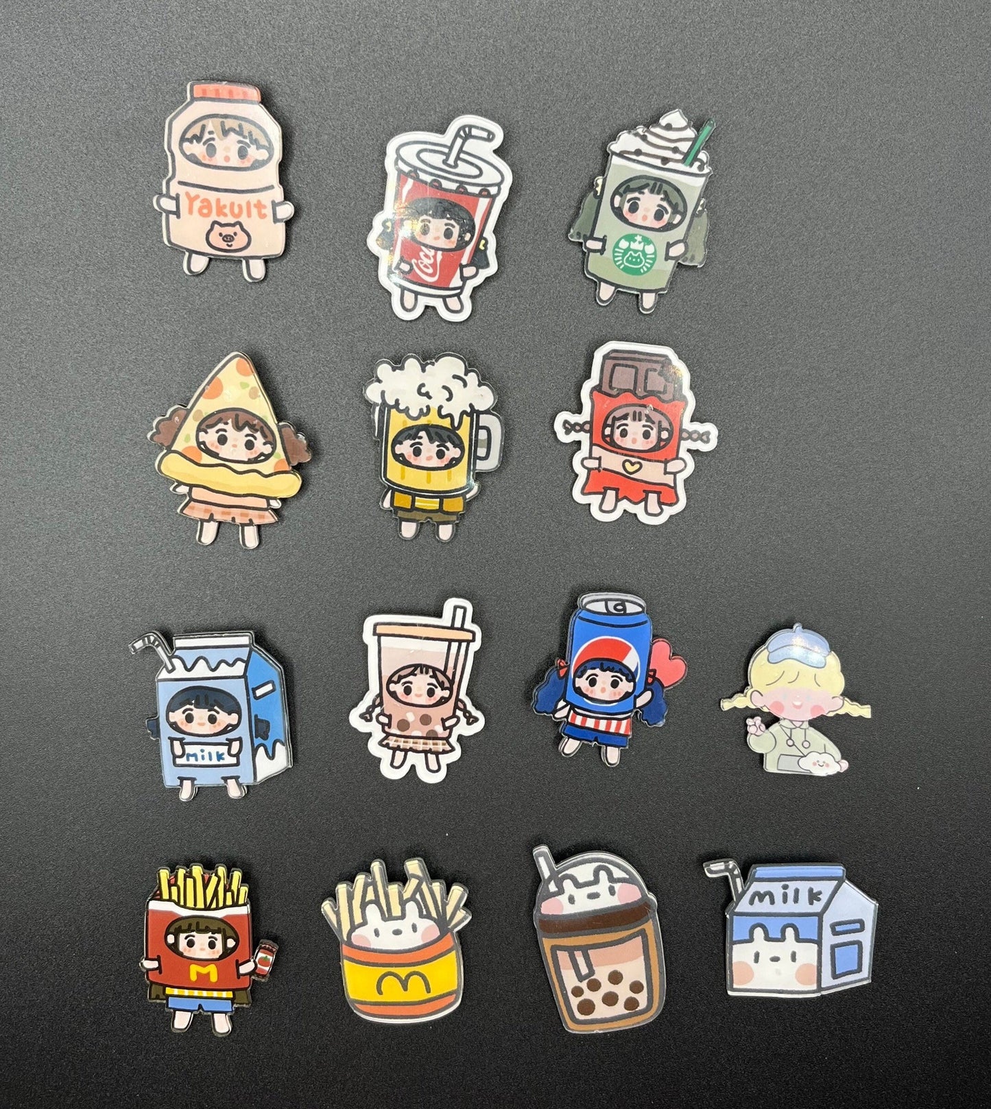 Cute Acrylic Pin Cream Bear Pin/ Foodie Girl Pin / Bubble Tea/ Fries/ Coke/ Starbucks 1 PC/ 3 PCS/ 6 PCS