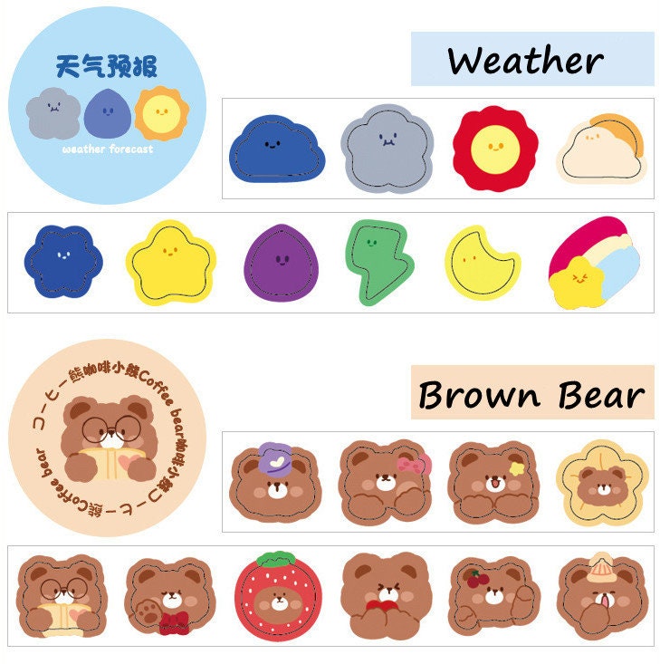 Cute bear & Bunny theme Die Cut Stickers/ Washi Sticker Roll