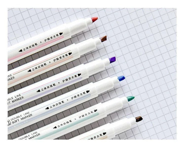 JiWuShe Set of 6 Double line double tip marker/ Double line Pen Set