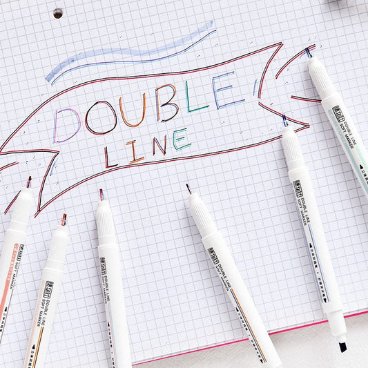 JiWuShe Set of 6 Double line double tip marker/ Double line Pen Set