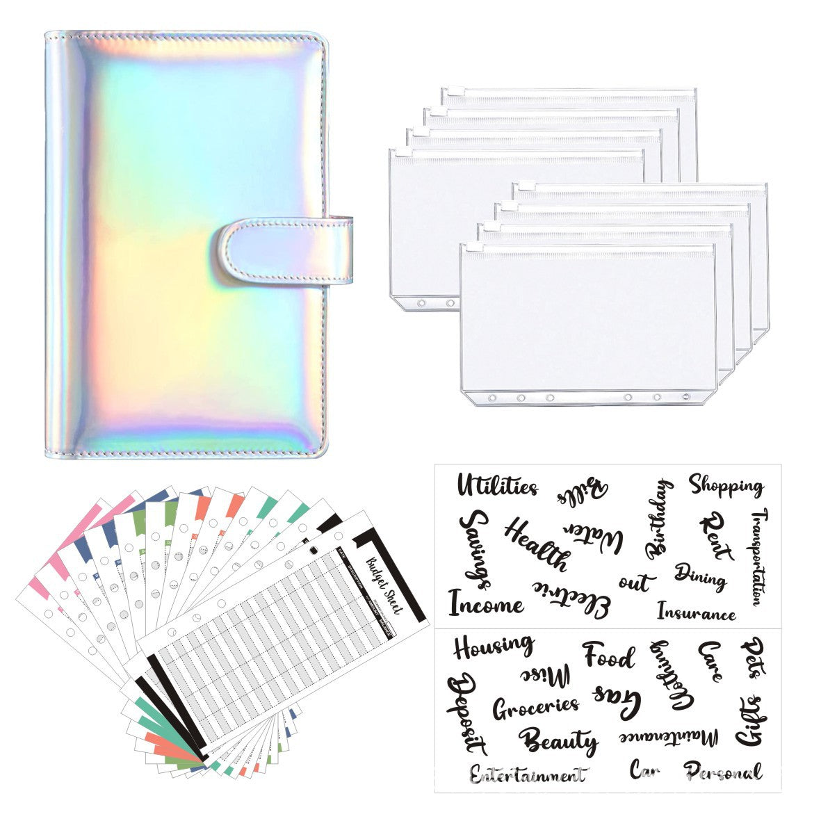 Customized A6 6 Rings Cash envelope/ Budget Planner with 8 envelopes 2 sheets category stickers