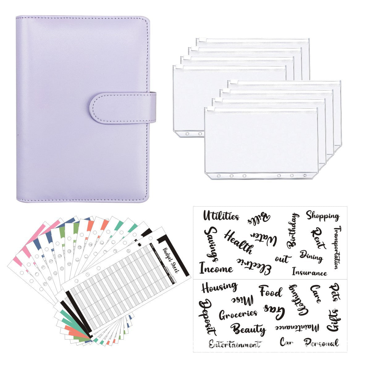 Customized A6 6 Rings Cash envelope/ Budget Planner with 8 envelopes 2 sheets category stickers