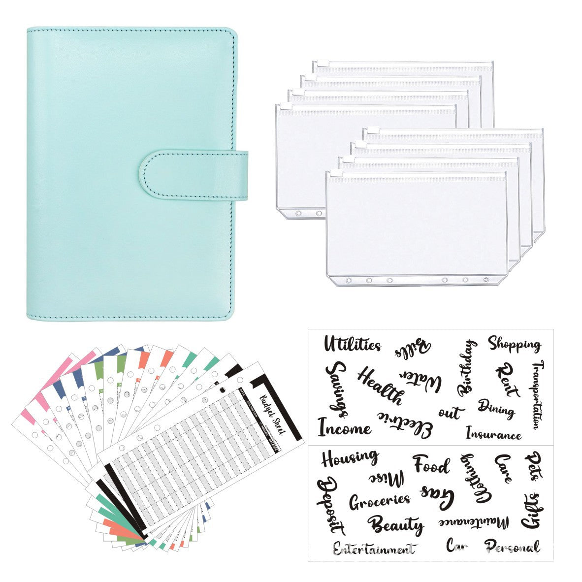 Customized A6 6 Rings Cash envelope/ Budget Planner with 8 envelopes 2 sheets category stickers